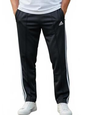 Adidas Men's Black Track Pants with White Stripes Size L